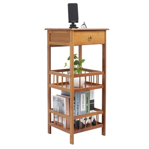 Mesa auxiliar de bambú, mesita de noche de 3 niveles, mesita de noche pequeña y alta para espacios pequeños, mesita de noche con cajón para dormitorio - Product Image 1