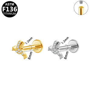 Titanium Plated <b>Animal</b> Stud Earrings With <b>Crystal</b> Prong Setting For Ear Cartilage And Lip Piercing Unisex Fashion Jewelry - Product Image 5