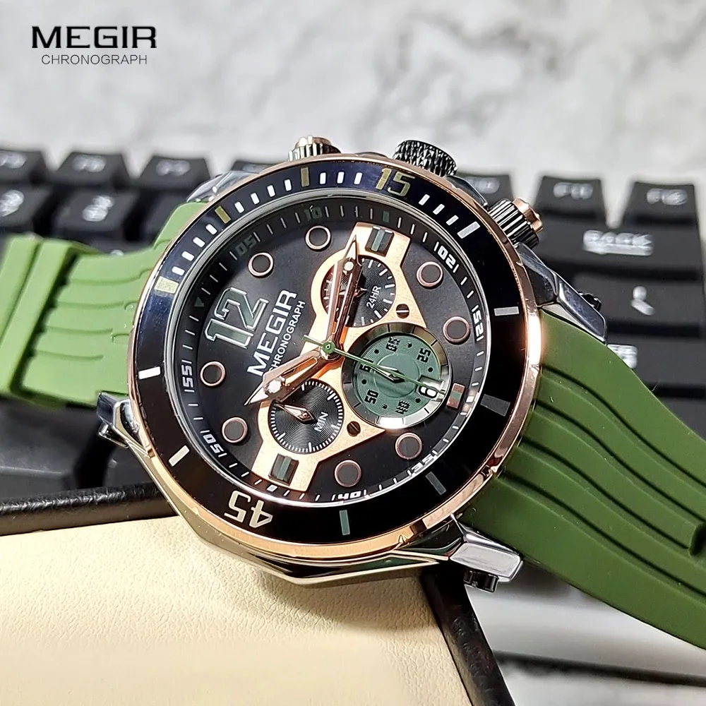 2022 New MEGIR Men's Watch Fashion 24-hour Display Wristwatch Waterproof Luminous Quartz Watches For Men Chronograph Reloj 2206