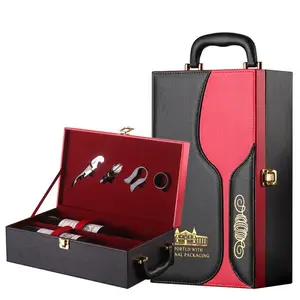 Custom Sublimation Leather Wine Box With Handle Opener Set Gift Boxed Wine Packing Box