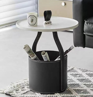 Table basse moderne pour salon, petite, ronde, avec structure en métal et plateau en cuir, design d'angle intelligent, disponible en blanc/noir/orange