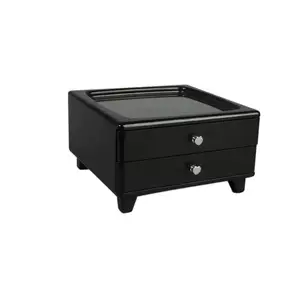 Hot Selling High Gloss Black 2 Layers Crafted Storage Customized Gift Wooden Jewellery Box Suppliers