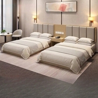 Dunkelgraues Holzmaserung-Kingsize-Bett Hotelmöbel-Set mit integriertem quadratischem dunklem Soft-Panel-Kopfteil Gästezimmer-Einrichtung