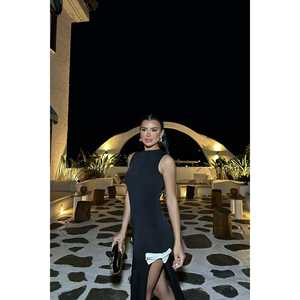 Robe de soirée longue noire coupe trapèze avec nœud, taille empire, col montant, style formel, longueur ras du sol, pour demoiselle d'honneur ou mariée, taille XS - Product Image 5