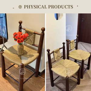 Sedia <span class=keywords><strong>da</strong></span> pranzo rustica in legno massello di gomma, con seduta in corda intrecciata a mano, sedia d'accento in legno antico, sedia laterale <span class=keywords><strong>da</strong></span> cucina per ristorante - Product Image 5