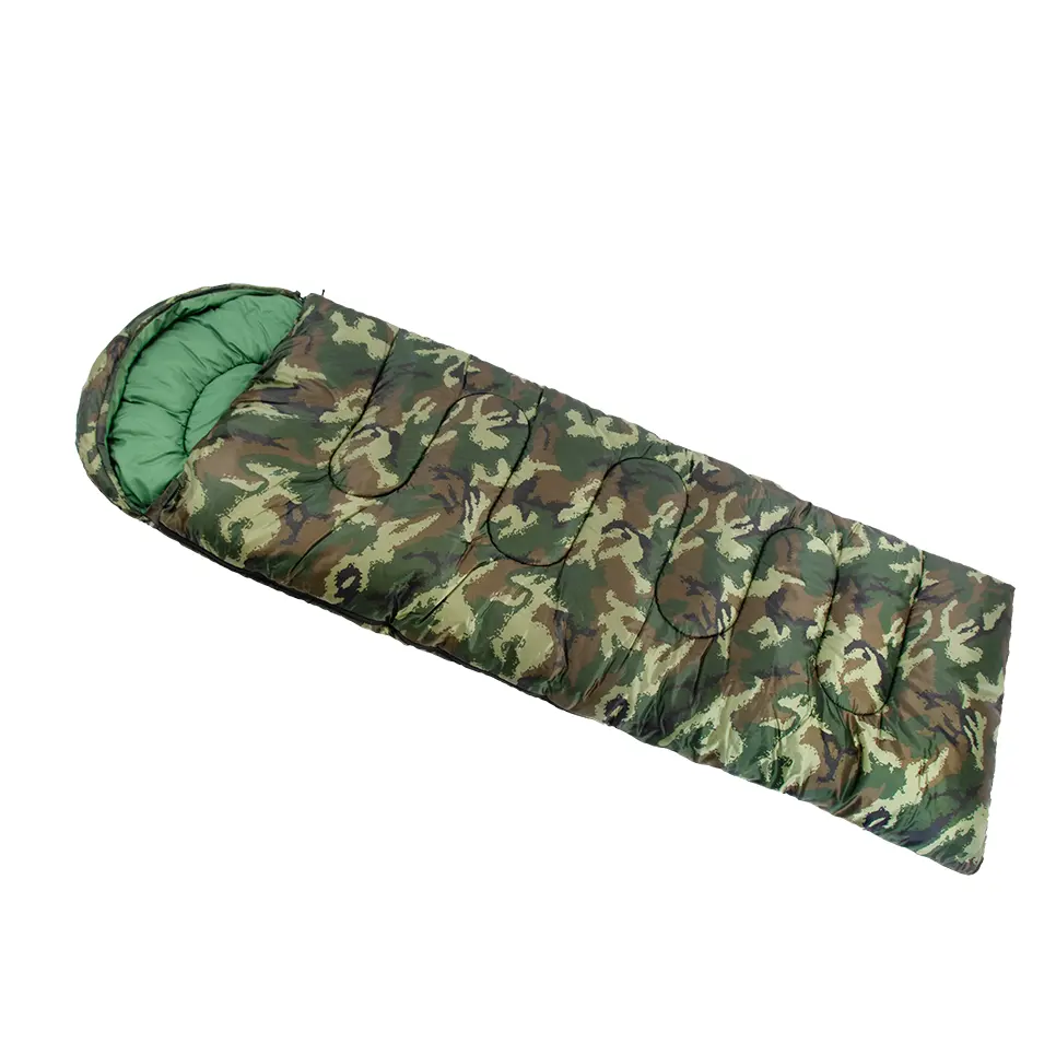 Sacos de dormir digitais camuflados para clima frio, saco de nylon Ripstop com logotipo personalizado verde, preço de fábrica, envelope, 4 temporadas