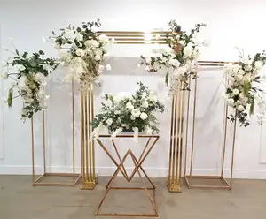Amina工艺活动派对用品黄金方形不锈钢金属婚礼拱门用于婚礼装饰
