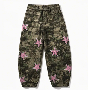 Vaqueros Anchos de <span class=keywords><strong>Hombre</strong></span> WangSheng con Estampado de Camuflaje y Estrellas, de Cintura Alta, Estilo Y2K Grunge Punk Streetwear, Lavado Claro, Hip Hop Denim - Product Image 1