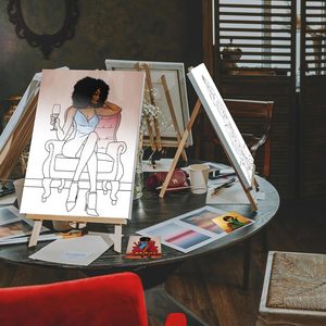 <span class=keywords><strong>Toile</strong></span> en bois pré-dessinée de 8 "x 10" pour adultes, kit de siroter et de peinture avec <span class=keywords><strong>toile</strong></span> tendue en vrac de style dessin animé - Product Image 5