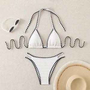 Traje de Baño Bikini 2024, Sexy Estilo Europeo y Americano, Traje de Baño de Dos Piezas Blanco para Mujer, Bikini con Estampado Floral - Product Image 1