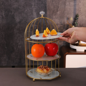 Turning Direction Gold Birdcage Fruit <b>Plate</b> Metal 2 Tier Home Office Dessert Display <b>Rack</b> Storage Stand - Product Image 2