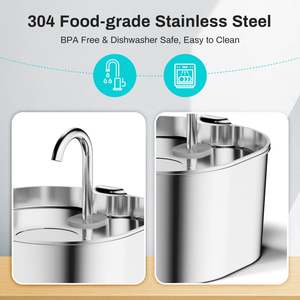 Fontaine à eau automatique pour animaux de compagnie en acier inoxydable, distributeur d'eau transparent et silencieux, solide, pour chat et chien, rechargeable, pour intérieur - Product Image 3