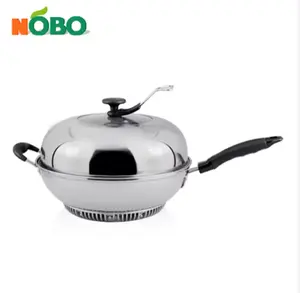 Panela de aço inoxidável para chef, grelha dupla não magnética de aço inoxidável de 32 cm para churrasco e frigideira a vapor, design clássico