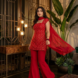 NOIIR PIGEON Womens <b>Silk</b> Embroidered 3-Piece <b>Kurta</b> Pant Dupatta Set | Fully Stitched Quick Dry & Wrinkle Free Ethnic Wear - Product Image 1