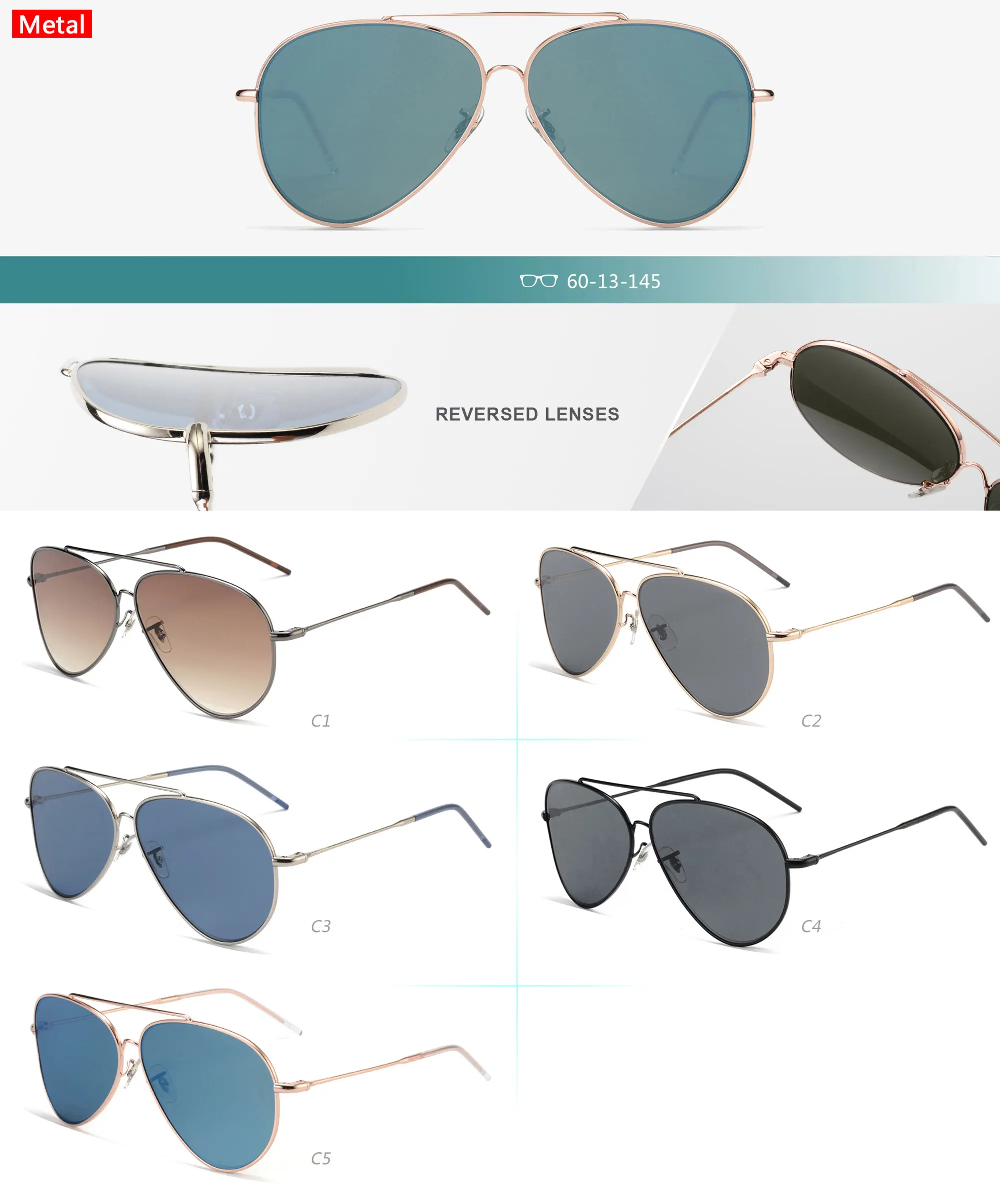 Offre Spéciale en gros UV400 métal lunettes optique lentille inversée lunettes de soleil nuances lunettes de soleil pour homme femme lunettes de soleil inversées