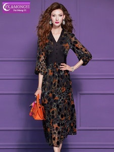 FMY70435 Vestido Largo Estampado con Cuello en V, Cintura Alta y Corte en A, Estilo Retro Francés, con Cremalleras, Diseño Floral para Mujer, Primavera/Verano - Product Image 1