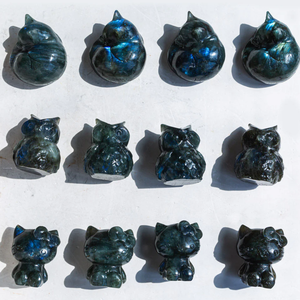 Sculpture artisanale en <span class=keywords><strong>labradorite</strong></span>, chat hibou, petite taille, à vendre - Product Image 4