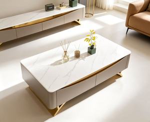 Table basse moderne avec plateau en marbre, structure en métal, rangement, meubles de salon - Product Image 3
