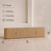 Meuble TV en chêne artisanal de prestige, console à 4 portes à lattes cannelées pour villa de luxe, meuble multimédia, centre de divertissement basse en hauteur
