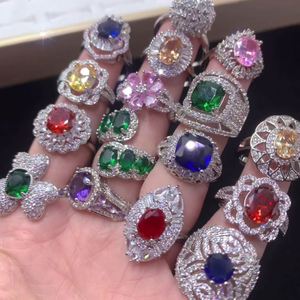 Full Diamond Inlaid Zircon Color-preserving Gemstone <b>Ring</b> Mix Bulk Gemstone Opening <b>Adjustable</b> <b>Ring</b> Micro-Inlaid Zircon <b>Ring</b> - Product Image 2