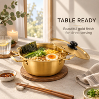 Marmite à ramen coréenne en acier inoxydable 304 avec double poignée et couvercle, compatible gaz, pour soupes et nouilles instantanées à la maison