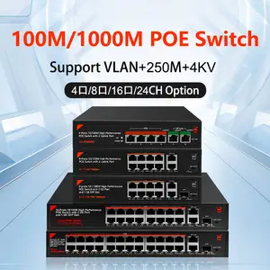 Interruptor de rede inteligente NVR para câmera IP CCTV, 8 portas 10/100M Poe Ethernet 8 + 2 CH OEM/ODM IEEE802.3 AF/AT Suporte 48V Vlan
