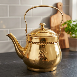 กาต้มน้ำทองเหลืองหรูหราพร้อมฝาปิดและหูจับโลหะ - Product Image 6