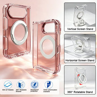 Coque pour iPhone 18 Duo avec béquille pliable, transparente, magnétique, 360° °   Support rotatif antichoc fin et résistant aux chocs