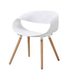 现代餐厅家具蛋卷白色塑料椅，带木腿厨房花园咖啡馆
