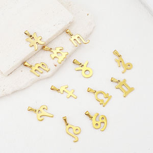 INS Simple 18K PVD Plaqué Or DIY Bijoux En Acier Inoxydable Charmes Du Zodiaque <span class=keywords><strong>Horoscope</strong></span> avec Anneau De Saut Raccord pour Enfants - Product Image 2
