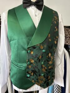 Trajes de hombre de retazos con patrón floral verde, traje de graduación de satén con estilo, esmoquin clásico para hombre de boda, trajes de hombre de <span class=keywords><strong>3</strong></span> piezas (chaqueta + chaleco + pantalón) - Product Image 5
