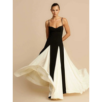 Robe patchwork noir et blanc haut de gamme de style français, chic et sophistiquée, robe à bretelles qui flattere la silhouette, jupe fourreau large