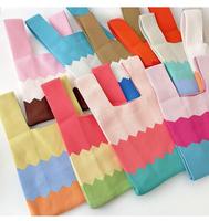 Nouveau sac polyvalent en tricot coloré, doux et décontracté, doublé de lin, motif imprimé, sac seau portable pour l'été et l'automne