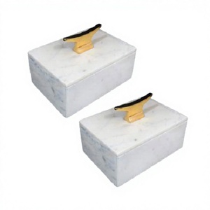 Antique Design Square Shape Cosmetic And <b>Jewelry</b> Storage <b>Box</b> Set Of 2 Marble <b>Jewelry</b> Storage <b>Box</b> With Brass Knob - Product Image 1