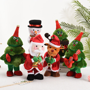 Jouet en peluche de Noël électrique chantant et dansant LINGKAI, Père Noël, bonhomme de neige, renne, poupée de Noël pour cadeau de fête, décoration de table à la maison - Product Image 1