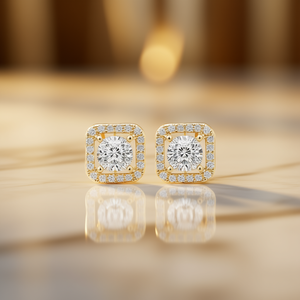 Boucles d'oreilles en diamant E949 plaquées or, taille brillant ronde, couleur G, diamants naturels, style classique, pour femme, à porter au quotidien - Product Image 2