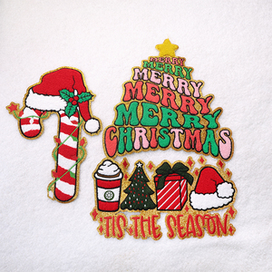 Parche de chenilla con purpurina navideña personalizable de alta calidad, parches bordados de sarga para planchar para decoraciones navideñas, venta al por mayor - Product Image 1