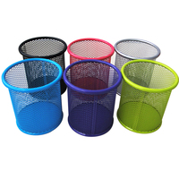 Boîte de rangement pour crayons en gros, support de papeterie de bureau, en métal maillé noir, porte-stylos rond