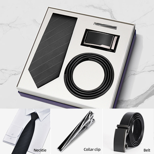 Fibbia automatica regalo personale cintura in vera pelle nera e <span class=keywords><strong>cravatta</strong></span> <span class=keywords><strong>di</strong></span> seta <span class=keywords><strong>con</strong></span> confezione regalo - Product Image 2