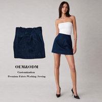 Jupe Courte Plissée en Jean Taille Haute pour Femme, Plis Frontaux, Coupe Évasée, Bleu Foncé, Jupe en Jean Décontractée pour le Bureau