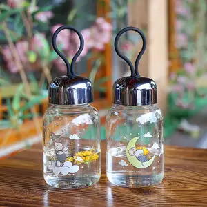 Botol air kaca borosilikat tahan panas, toples kaca mini kawaii untuk anak-anak
