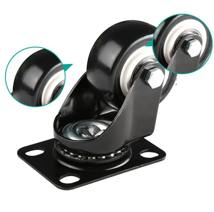 Diskon Besar 50Mm Kastor Furnitur Pu Hitam Kastor Piring Putar Ringan Caster 2 Inci