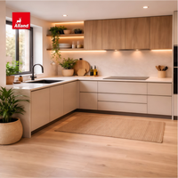Meuble de cuisine en forme de L Alland Modern, finition laquée mate, panneau en plaque, avec éclairage LED, facile à assembler.