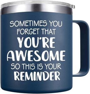 Mug en acier inoxydable bleu marine 14 oz, tasse à café isotherme sous vide avec couvercle, cadeau pour anniversaire, fête, papa - Product Image 1