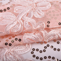 Vente en gros d'usine, tissu en maille florale 100% polyester, tissu brodé de paillettes florales