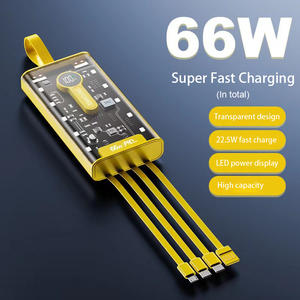 Banco de energía transparente 20000mAh Cable incorporado 66W Cargador de teléfono portátil de carga súper rápida Batería externa Batería <span class=keywords><strong>auxiliar</strong></span> - Product Image 6