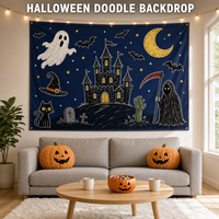 Toile de fond photo personnalisée en plastique PE pour Halloween - Imperméable, pour intérieur et extérieur, fond mural amusant pour fête à thème dessin animé