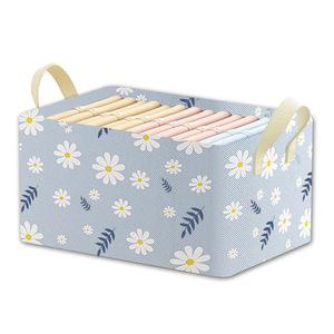 Clothing Organizer <b>Storage</b> Box Rectangle Blue Daisy Pattern Foldable Fabric With Steel Frame For <b>Clothes</b> And Trousers - Product Image 5