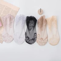 Chaussette sexy antidérapante à doublure invisible pour femme Chaussettes courtes noires confortables et respirantes à la cheville Chaussettes d'été en dentelle pour femme