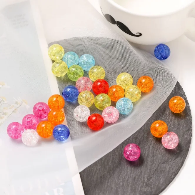 Wholesale 8mm to 20mm Acrylic Crack Round Beads DIY Jewelry Making Shiny Chunky Beads Bulk